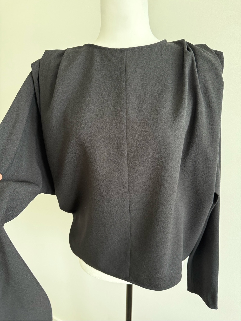 MOS MOSH Elegant Black Draped Women’s Blouse with Pleats and Batwing Sleeves